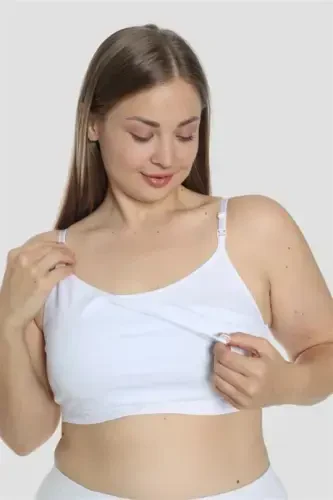 Women's Nursing Half-Top Bralette Spaghetti Strap White Lycra - 1