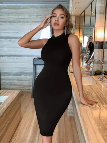 Women's Off-Shoulder Bike Collar Shimmer Crepe Dress - 1