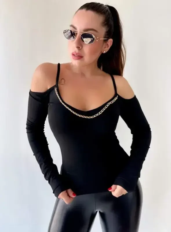 Women's Off-Shoulder Chain Detail Blouse - BÜYÜKBEDENIZ