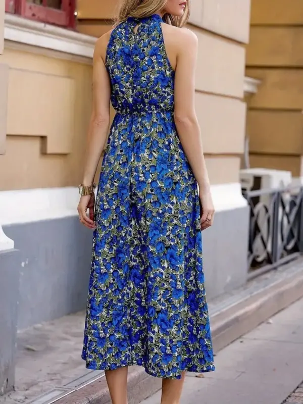 Women's Off-Shoulder Halter Neck Patterned Maxi Interlock Dress - 5