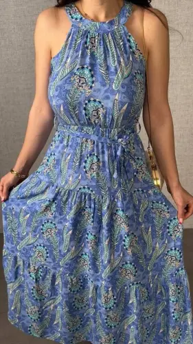 Women's Off Shoulder Halter Neck Patterned Supreme Blouse - BÜYÜKBEDENIZ (1)