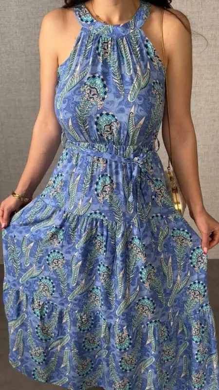 Women's Off Shoulder Halter Neck Patterned Supreme Blouse - 2