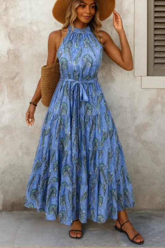 Women's Off Shoulder Halter Neck Patterned Supreme Blouse - 1