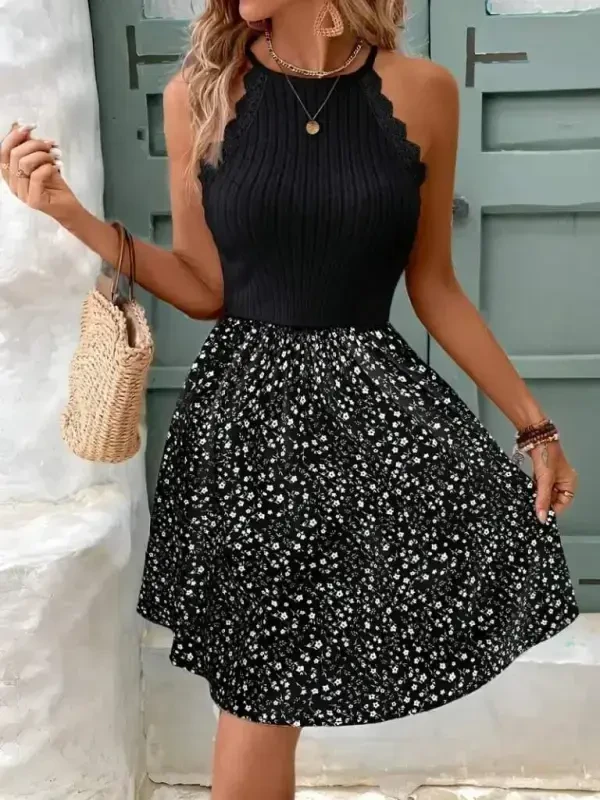 Women's Off-Shoulder Raglan Sleeve Detail Top Ruffled Ribbed Bottom Supima Dress - 3