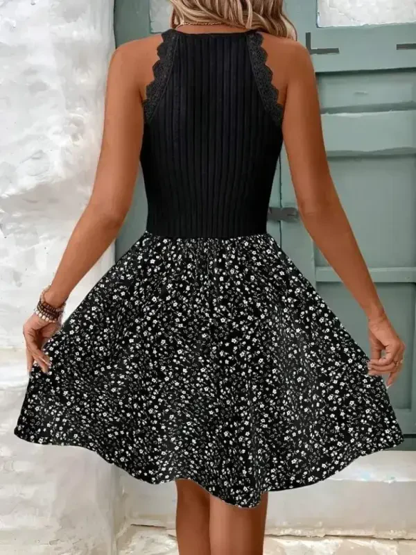 Women's Off-Shoulder Raglan Sleeve Detail Top Ruffled Ribbed Bottom Supima Dress - 4