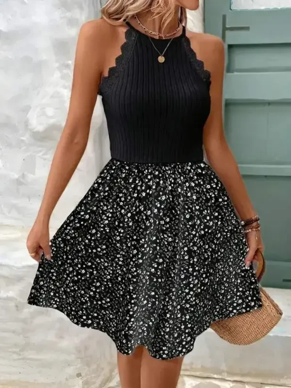 Women's Off-Shoulder Raglan Sleeve Detail Top Ruffled Ribbed Bottom Supima Dress - 5