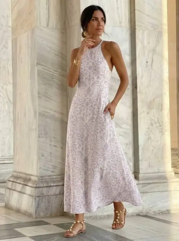 Women's Off-Shoulder Strap Long Interlock Dress - 3
