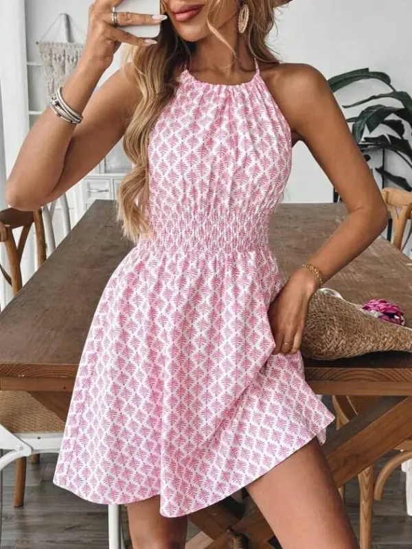 Women's Off-Shoulder Tie-Neck Elastic Waist Short Jersey Dress - 2