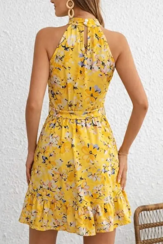 Women's Off-Shoulder Turtleneck Belted Patterned Short Suprem Dress - 3