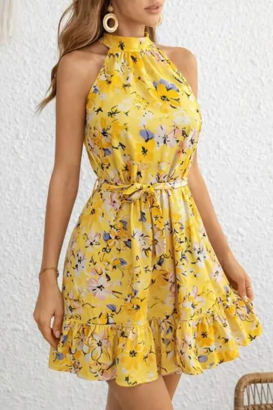 Women's Off-Shoulder Turtleneck Belted Patterned Short Suprem Dress - 4