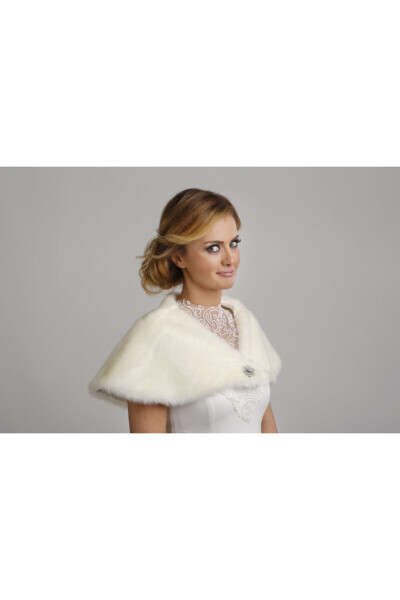 Women's Off-White Bridal Bolero Fur - TURKUAZ (1)