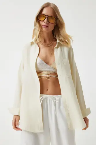Women's Off-White Oversize Basic Muslin Shirt MX00150-Off White - 9