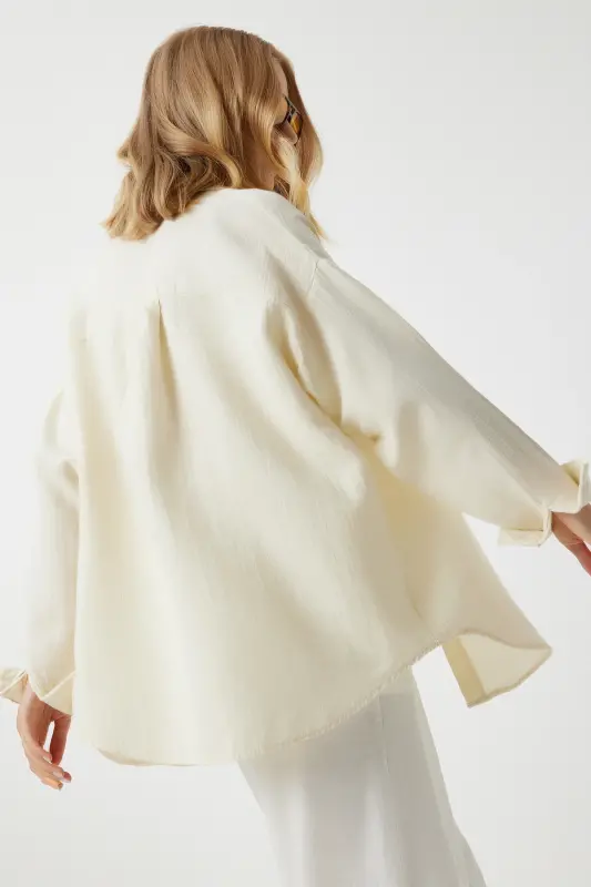 Women's Off-White Oversize Basic Muslin Shirt MX00150-Off White - 10