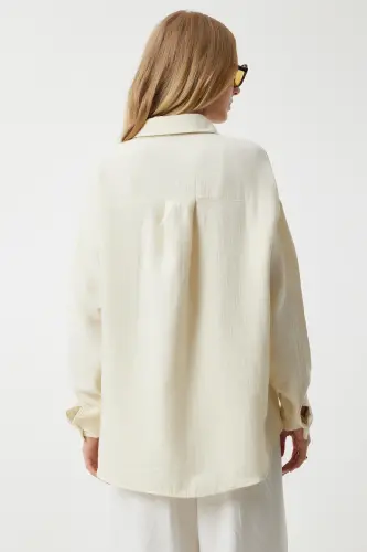 Women's Off-White Oversize Basic Muslin Shirt MX00150-Off White - 12