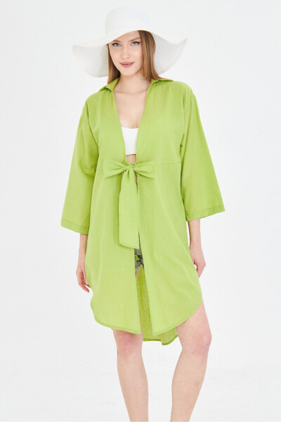 Women's Olive Green Front Tie-Up Fine Linen Fabric 