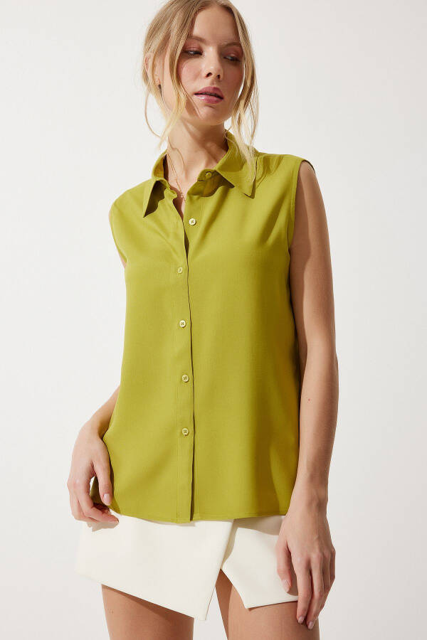 Women's Olive Green Sleeveless Viscose Shirt TO00129 - 4