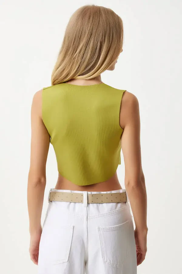 Women's Olive Green V-Neck Buttoned Summer Knit Cardigan YY00139 - 6