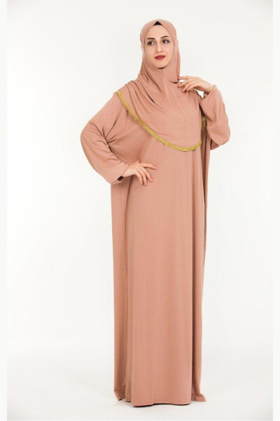 Women's One Piece Lace Muslim Prayer Dress with Attached Headscarf - 2