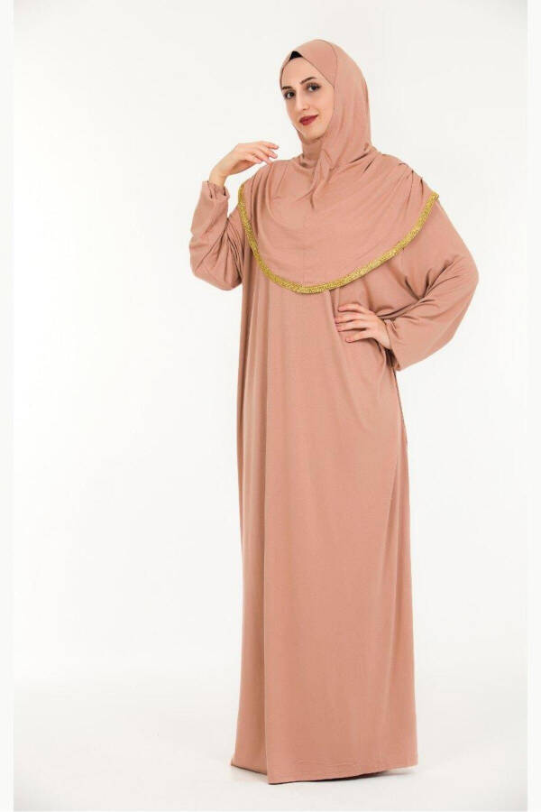 Women's One Piece Lace Muslim Prayer Dress with Attached Headscarf - 3