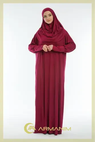 Women's One Piece Prayer and Umrah Dress-BURGUNDY - 1