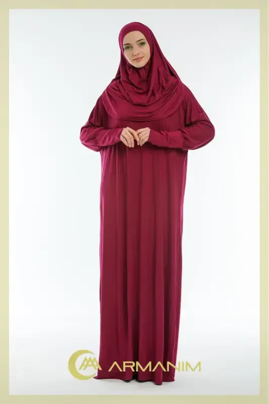 Women's One Piece Prayer and Umrah Dress-BURGUNDY - 1