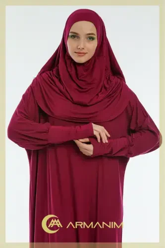 Women's One Piece Prayer and Umrah Dress-BURGUNDY - ARMANIM (1)