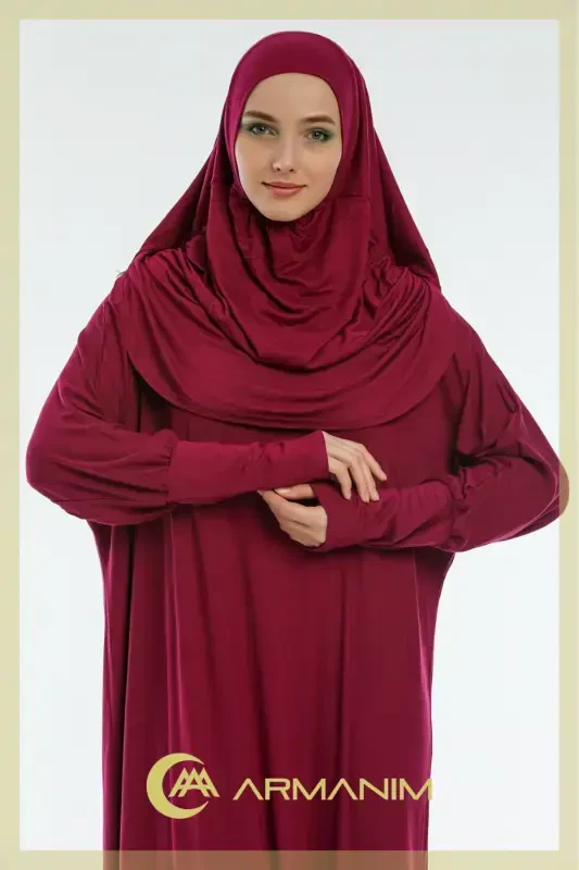 Women's One Piece Prayer and Umrah Dress-BURGUNDY - 2