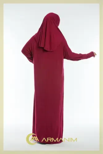 Women's One Piece Prayer and Umrah Dress-BURGUNDY - 3