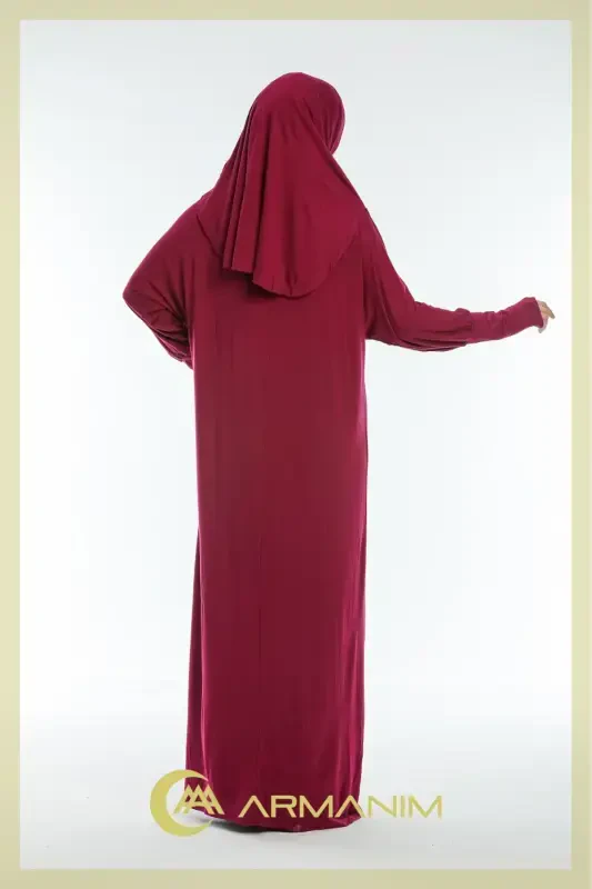 Women's One Piece Prayer and Umrah Dress-BURGUNDY - 3