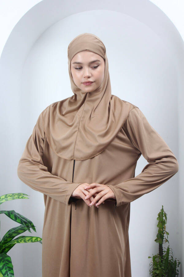 Women's One-Piece Prayer Dress With Scarf, Plain Color, Flowy Abaya - 1