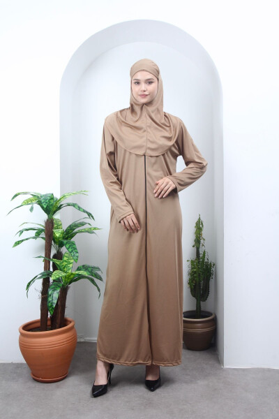 Women's One-Piece Prayer Dress With Scarf, Plain Color, Flowy Abaya - 2