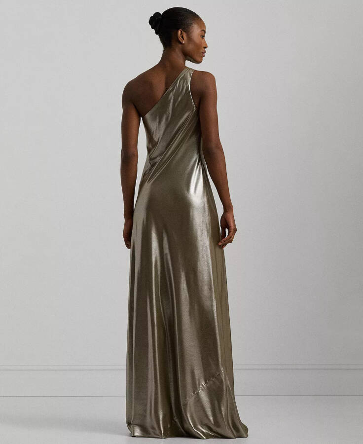 Women's One-Shoulder Metallic Chiffon Gown Pewter/Silver - 2