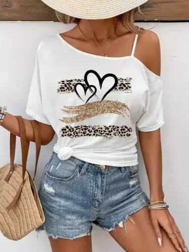 Women's One Shoulder Open Spaghetti Strap Printed Viscose Blouse - 3