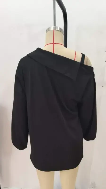 Women's One Shoulder Open Strap Long Sleeve Collar Button-Down Shirt - 7