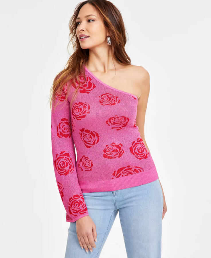 Women's One-Shoulder Rose Jacquard Sweater, Exclusively at Modazone Divine Hol - 1