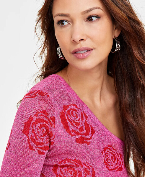 Women's One-Shoulder Rose Jacquard Sweater, Exclusively at Modazone Divine Hol - 3