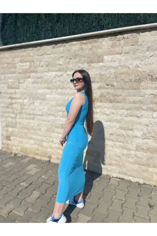 Women's One Shoulder Ruched Midi Dress-Navy Blue - 4