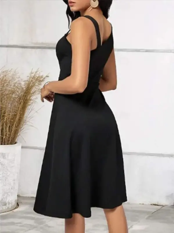 Women's One Shoulder strap Detailed Sleeveless Side Button Detailed Shimmer Crepe Dress - 2