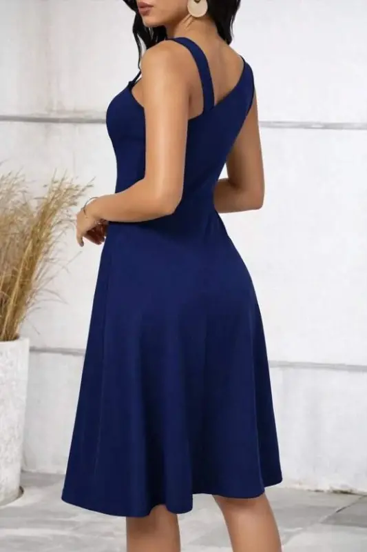 Women's One Shoulder Striped Detail Sleeveless Side Button Detail Shimmer Crepe Dress - 3