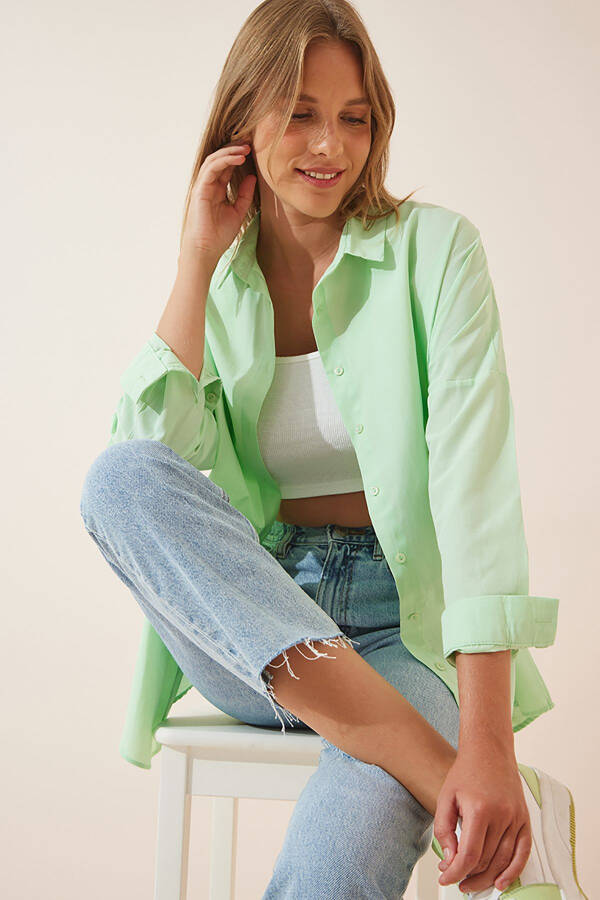 Women's Open Green Oversize Long Basic Shirt DD00842 - 1