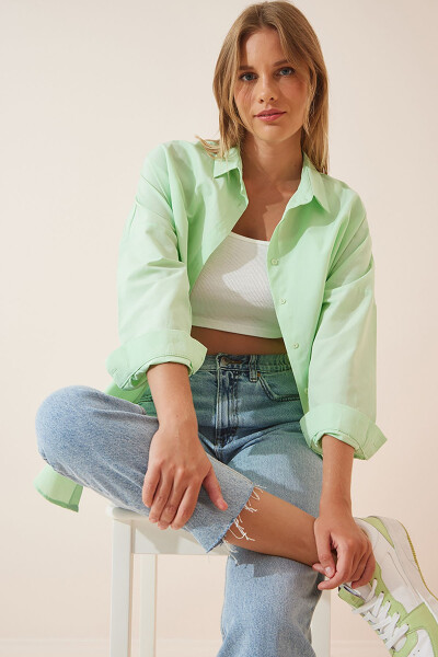 Women's Open Green Oversize Long Basic Shirt DD00842 - 3