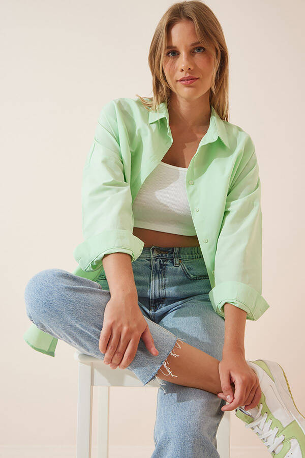 Women's Open Green Oversize Long Basic Shirt DD00842 - 3
