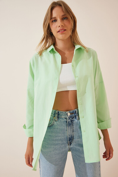 Women's Open Green Oversize Long Basic Shirt DD00842 - 5