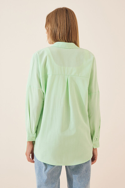 Women's Open Green Oversize Long Basic Shirt DD00842 - 6