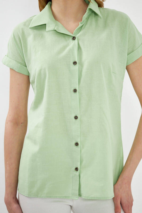 Women's Open Green Short Sleeve Cotton Blouse ARM-24Y0010 - 3