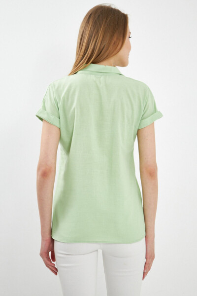 Women's Open Green Short Sleeve Cotton Blouse ARM-24Y0010 - 4