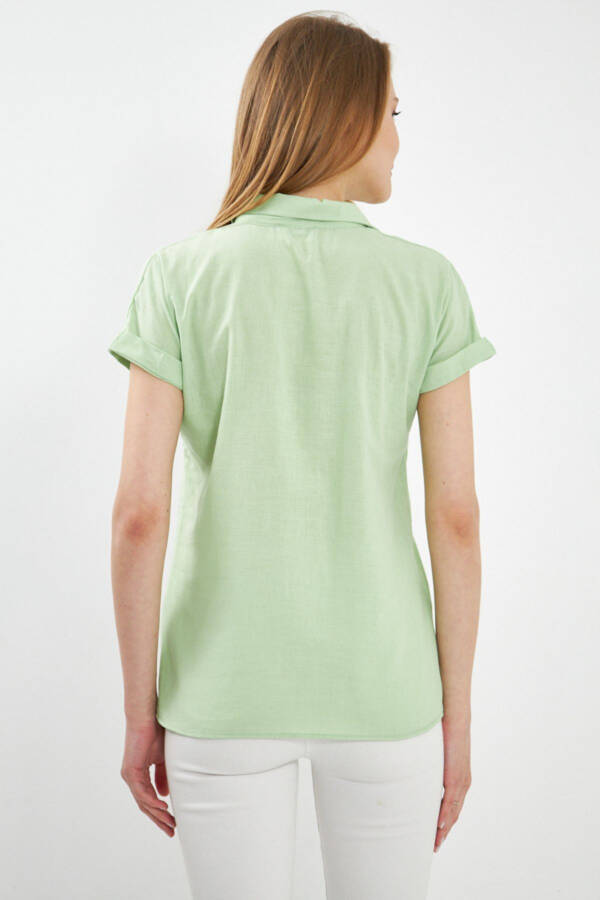 Women's Open Green Short Sleeve Cotton Blouse ARM-24Y0010 - 4