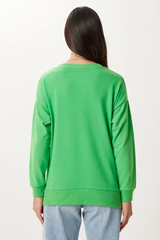 Women's Open Green V-Neck Yumoş Knit Sweater UB00197 - 4