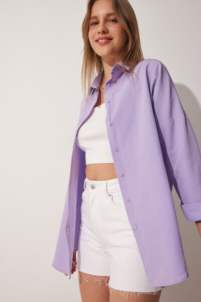 Women's Open Lilac Oversize Long Basic Shirt DD00842 