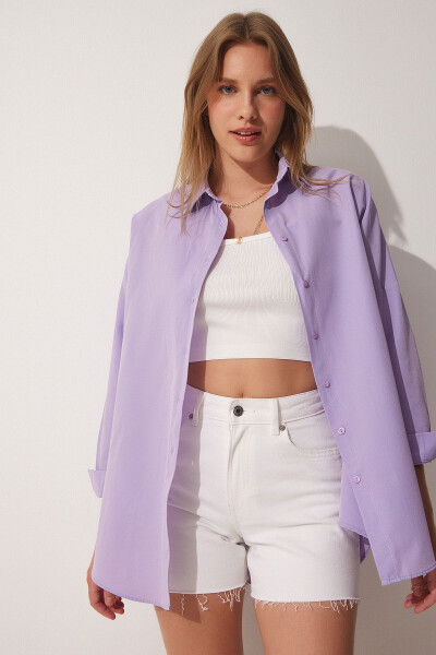 Women's Open Lilac Oversize Long Basic Shirt DD00842 - HAPPINESS İSTANBUL (1)